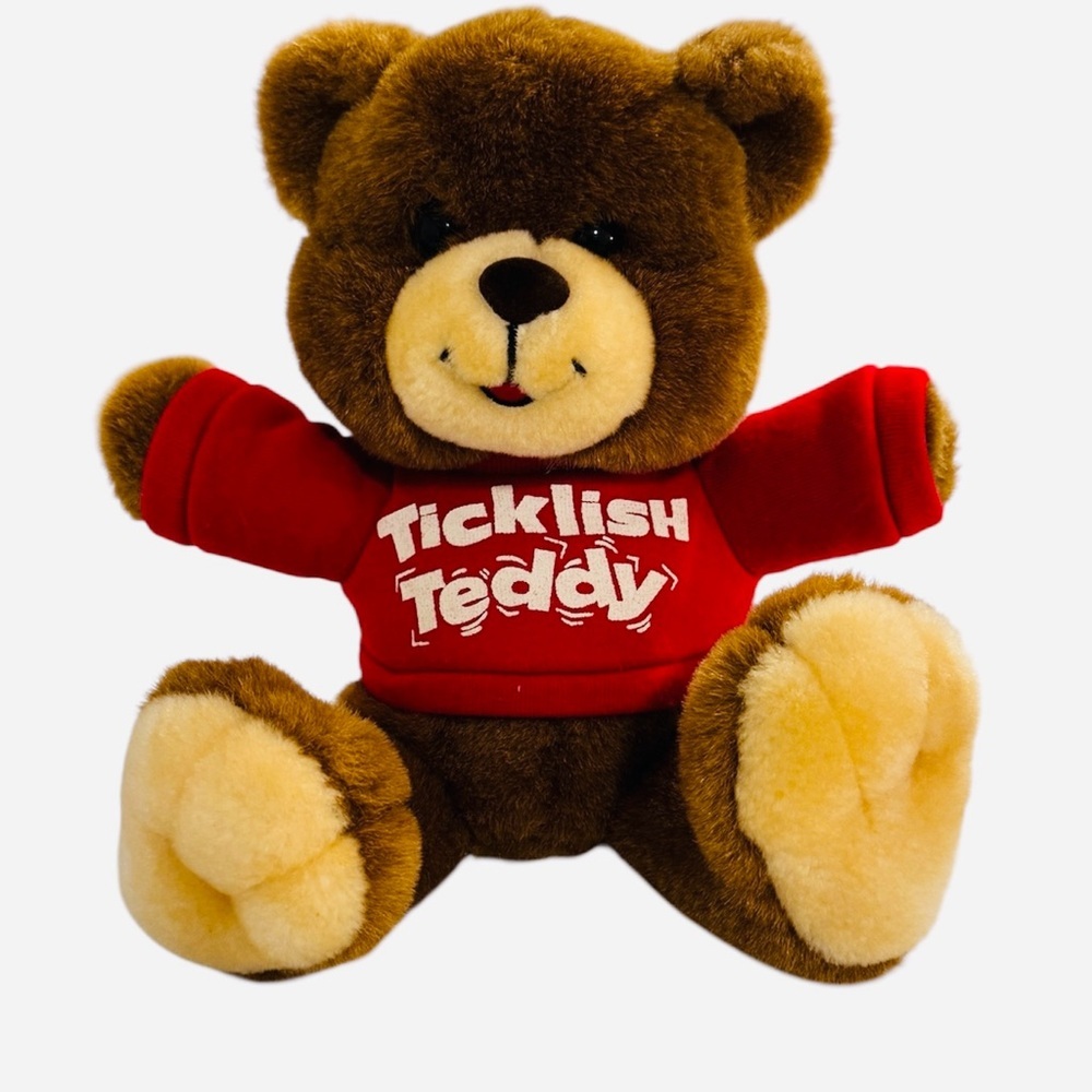 Vintage 90s Ticklish Teddy Bear Plush - Vibrating Giggling Brown Bear Red Shirt